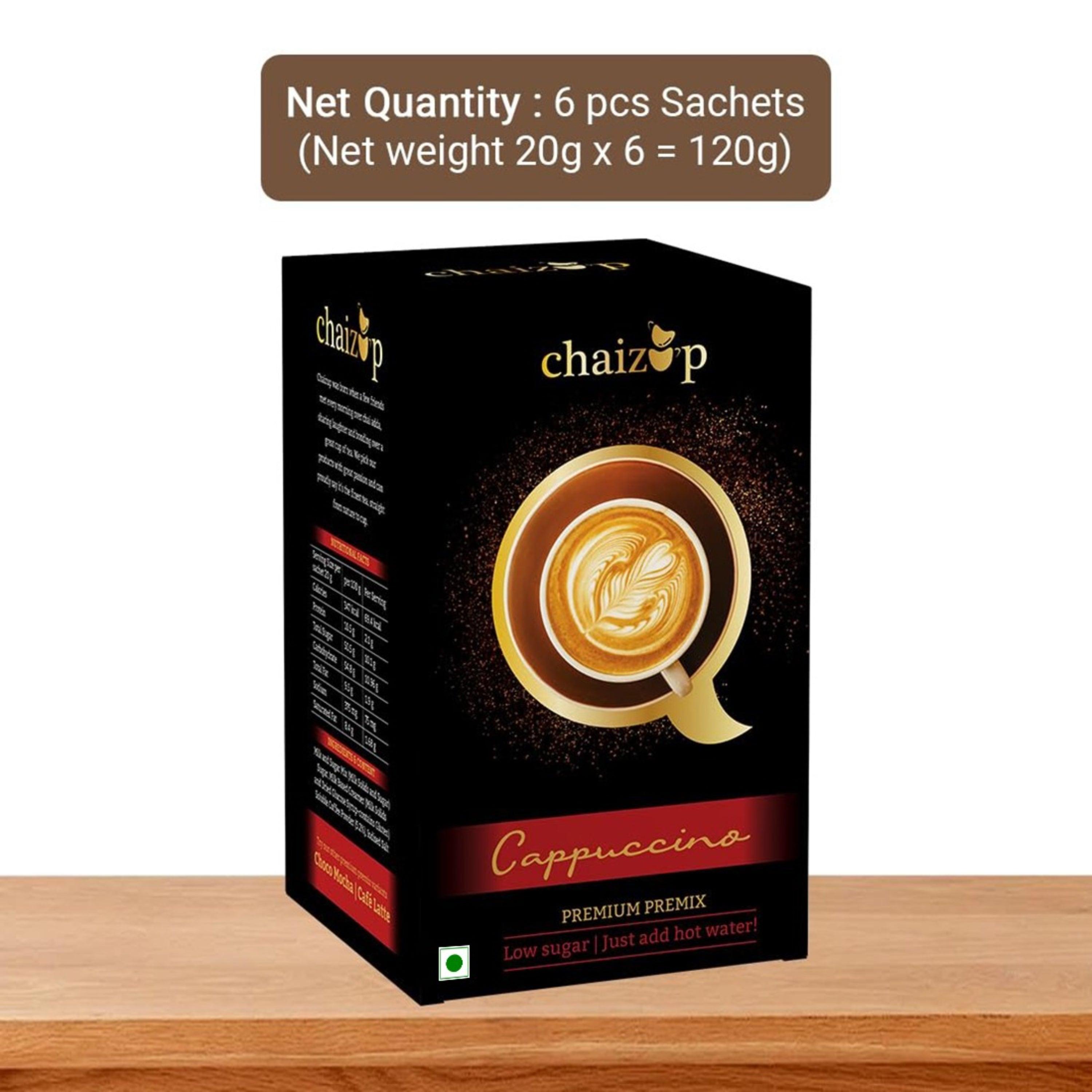 Chaizup Premium 1 Min Instant Assorted Coffee Pack - 12 Sachets | Cappuccino & Caramel Flavours | 12 Servings | 2 Packs (6 Sachets Each) | 240g